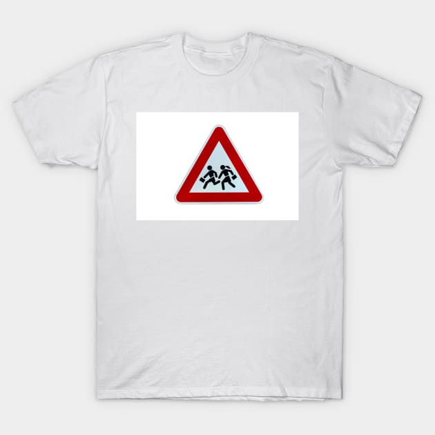 Triangular warning 'children crossing' school road traffic sign T-Shirt by lena-maximova